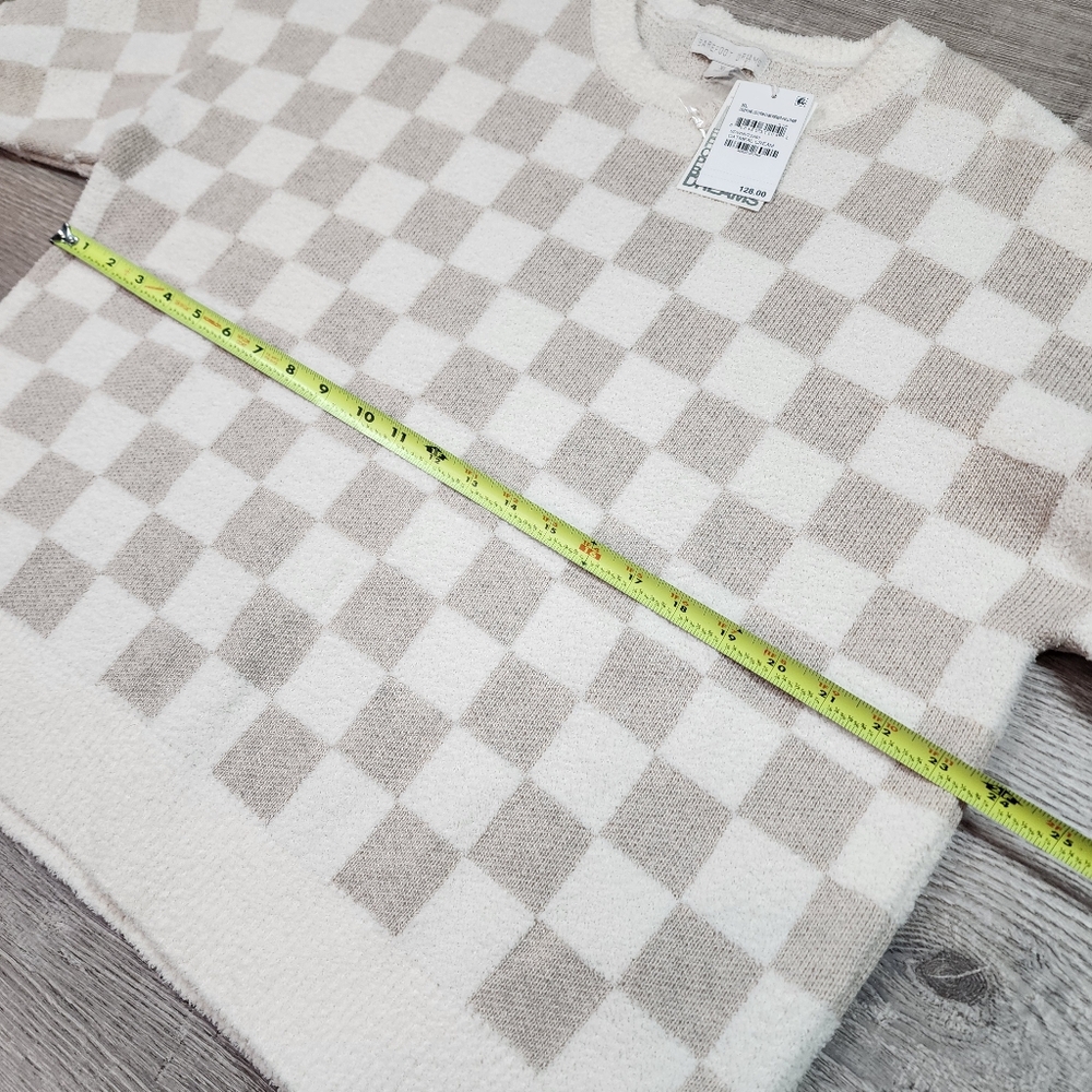 NWT BAREFOOT DREAMS 2 Pc CozyChic Oatmeal Cream Checkered Top Short Set XL - Picture 11 of 14